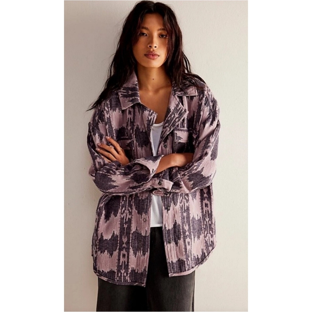 Free People Izzie Cargo Jacquard Oversized Shirt Nwt